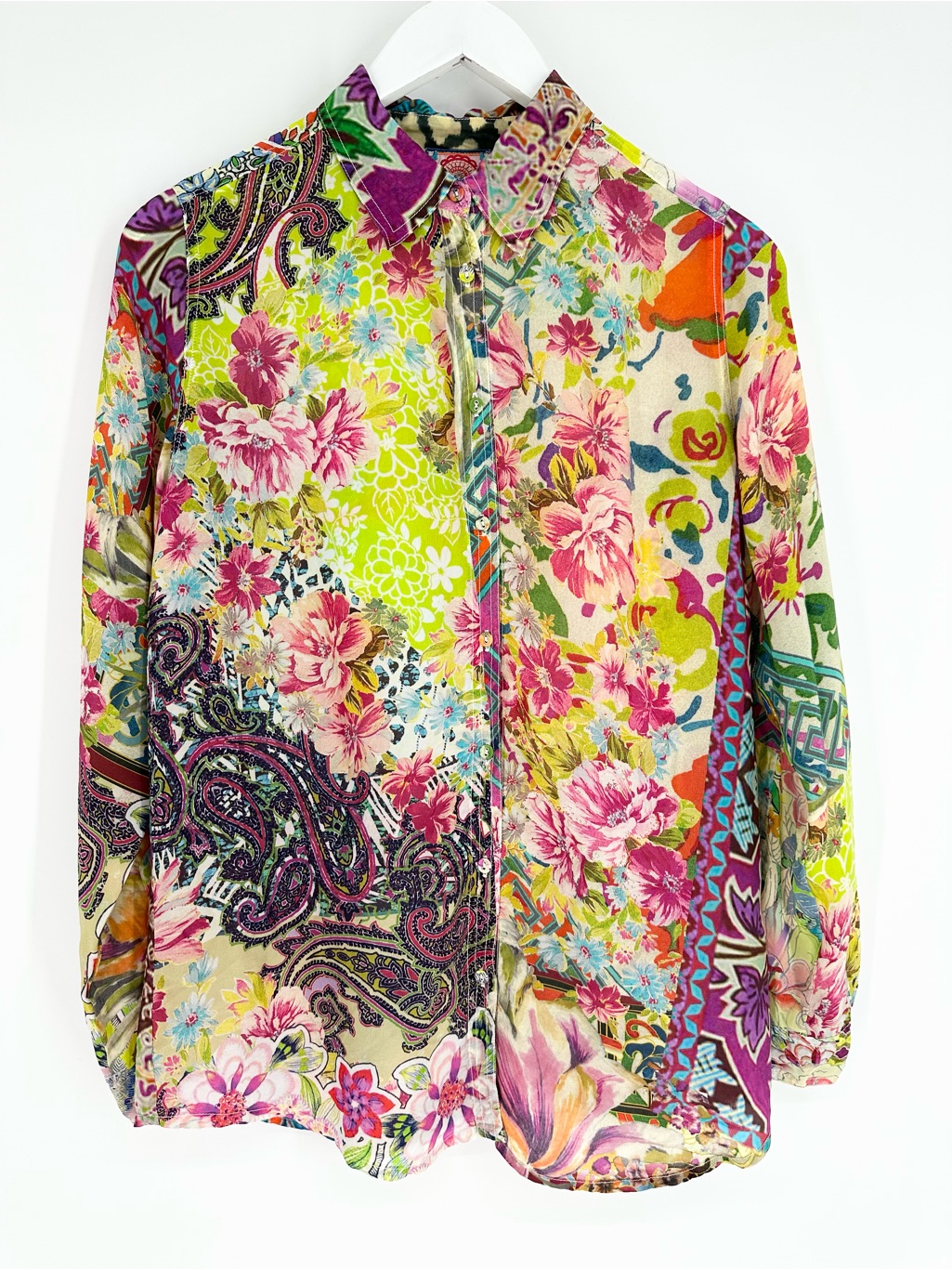 Johnny Was Floral Paisley Patchwork Button Down Blouse